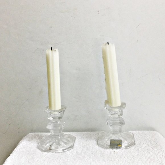 Vintage Mikasa Pair Crystal Clear Candlesticks Candle Holder 3.25" Slovenia - Picture 1 of 7